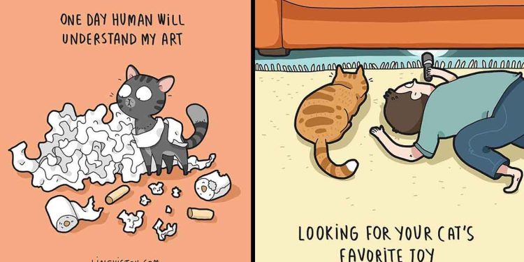 Landysh et Asia Lingvistov cats illustrations comics daily life