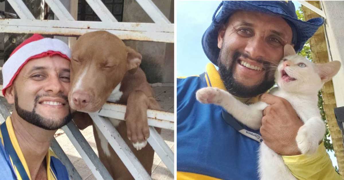 mailman takes selfies pets friend work