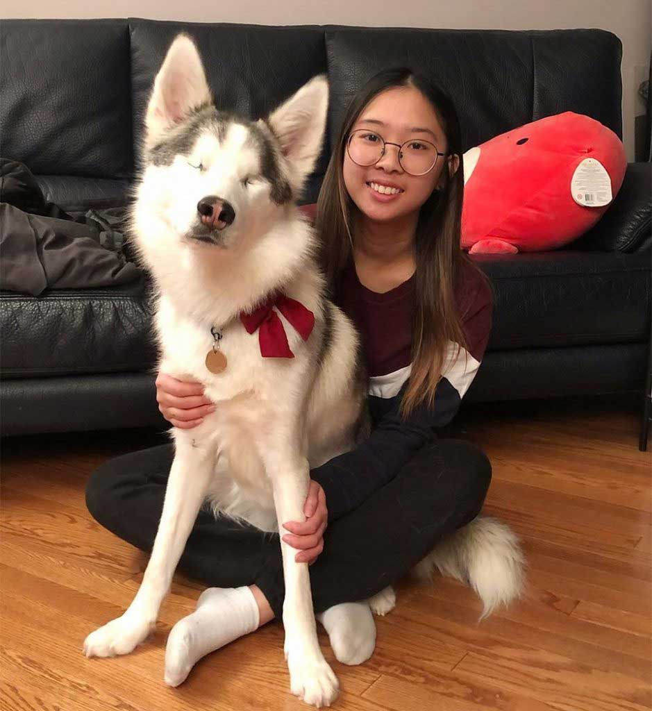 Blind dog and owner