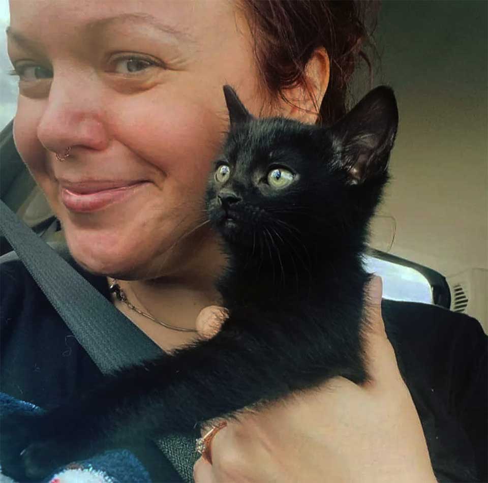 Woman adopts kitten mother cat